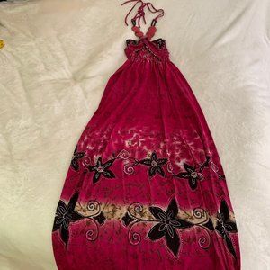 Romantic Sini Smocked Top Raspberry Halter Maxi Dress M